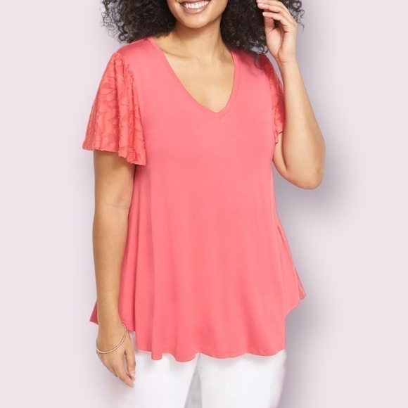 Lane Bryant Tops - Lane Bryant Womens V Neck Burnout Short Sleeve Swing Tunic Plus Size 26/28